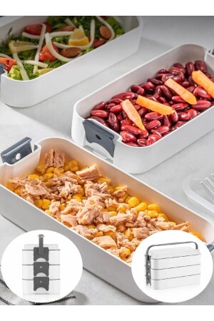 3 Katlı Taşınabilir Yemek Kabı – Lunch Box Diyet Beslenme Saklama Kabı Çatal Kaşıklı KAT-KAT - 2