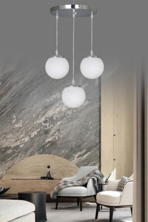 مكنز المعلقة المعلقة الفضة 3 قطع زجاج أبيض شمعة KROM3 - VEDA AVİZE