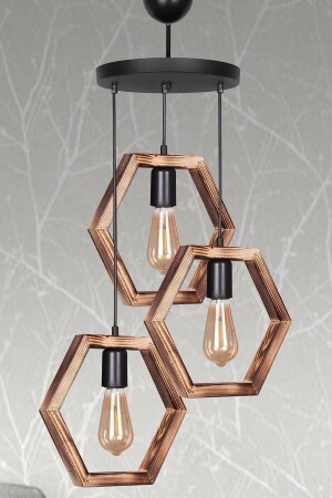 مصباح العجلة السوداء الروستيكية من الخشب من النخاع صالة - مطبخ - غرفة النوم 3 قطع شمعة LA10002300004 - Fer Avize