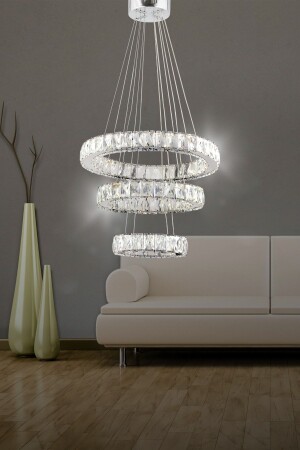 م.ن.ز-زيلا 3-قطع مصباح معلق حديثة كريستال الحجر LED شمعة - 3 لونات تحكم - (الأبيض - الأصفر - ضوء النهار) SAP - bestof tasarım