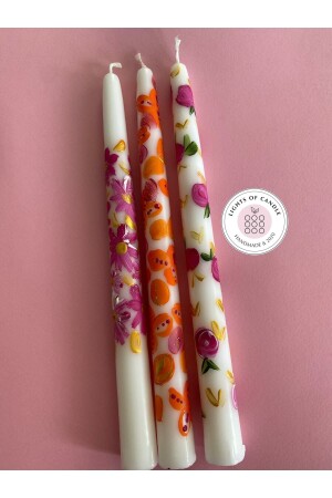 مجموعة من 3 شموع شمعة مصبغة يدويًا بالزهور والخليط - Lıghts Of Candle Handmade & 2020