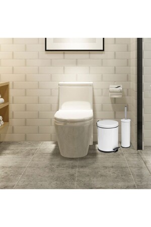 3 Litre Beyaz 2'li Banyo Seti Pedallı Çöp Kovası Wc Klozet Tuvalet Fırça Seti Banyo Çöp Kovası gorbanyo3lt1 - 3