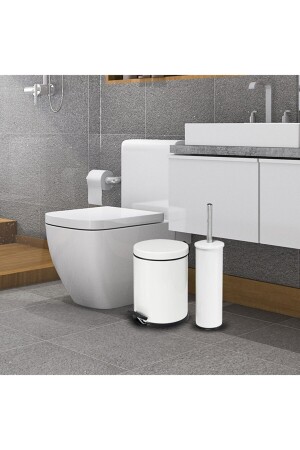 3 Litre Beyaz 2'li Banyo Seti Pedallı Çöp Kovası Wc Klozet Tuvalet Fırça Seti Banyo Çöp Kovası gorbanyo3lt1 - 5