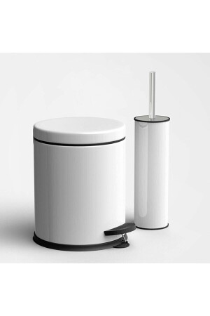 3 Litre Beyaz 2'li Banyo Seti Pedallı Çöp Kovası Wc Klozet Tuvalet Fırça Seti Banyo Çöp Kovası gorbanyo3lt1 - 1