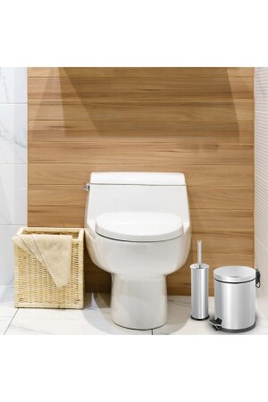 3 Litre Paslanmaz 2'li Banyo Seti Pedallı Çöp Kovası Wc Klozet Tuvalet Fırça Seti Banyo Çöp Kovası gorbanyo3lt1 - 6