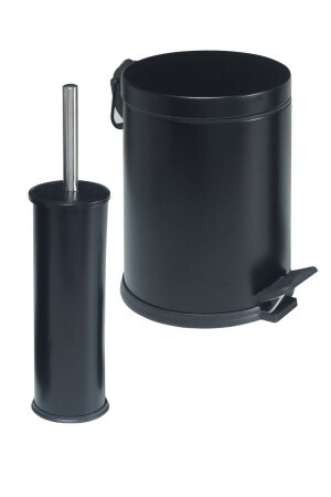 3 Litre Siyah 2'li Banyo Seti Pedallı Çöp Kovası Wc Klozet Tuvalet Fırça Seti Banyo Çöp Kovası gorbanyo3lt1 - 2