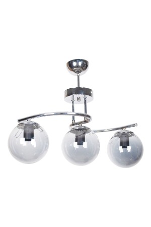 منز-ليندا تصميم عصري لون كروم زجاج المدخن غرفة المعيشة - المطبخ - غرفة النوم 3 قطع شمعة LNDA3LÜ - Fer Avize