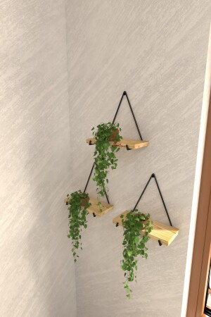3 Lü Gerçek Masif Ahşap Dekoratif Raf Balkon Tanzim Çiçeklik - Virahome
