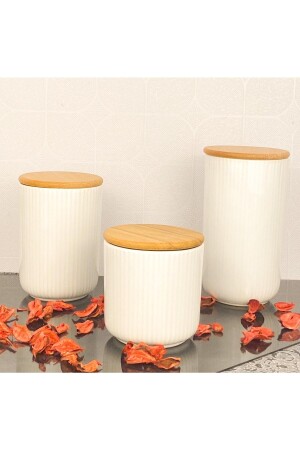3 Lü Porselen Baharatlık Kavanoz Bambu Kapaklı Vakumlu TYC00829602143 - 1