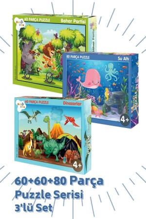 3 'lü Puzzle Set - 60- 60 Ve 80 Parça Puzzle 4-yaş - 1