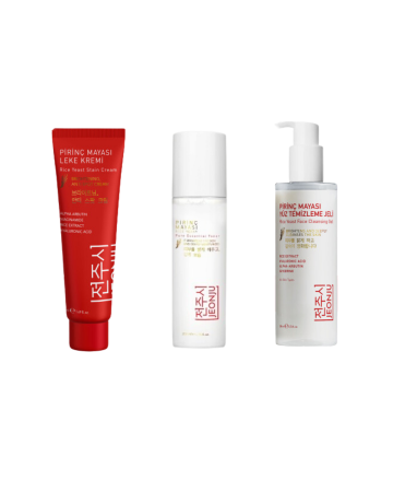 3 lü Set Jeonju Pirinç Mayası Leke Karşıtı Bakım Kremi& Jeonju Pirinç Mayası Aydınlatıcı-Nemlendirici-Gözenek Sıkılaştırıcı-Beyazlatıcı Toner-Pirinç Mayası Yüz Temizleme Jeli - JEONJU