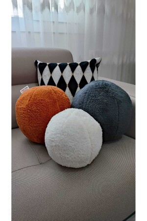 3- Lü Top Kırlent - Yastık 1 Büyük Antrasit- Yastık 1 Büyük Kiremit - 1 Küçük Ekru ( 42cm - 25cm) - Oneplise