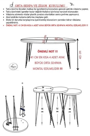 3 Lü Yuvarlak Zigon Oval Orta Sehpa Takımı-antik Çam Desenli RHD-Cmzgntkm - 7