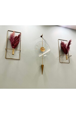 مجموعة من 3 أجهزة من الذهب في غاليليو - ساعة جدارية زجاجية معدنية أزياء حديثة - Metaquartz Aksesuar