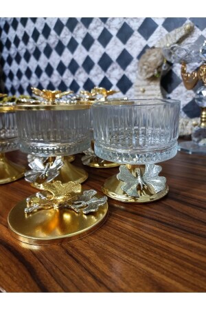 م.ن.ز-3 قطعة اليزيا الزجاج الذهبية لون السكر كأس العشاء كأس الفراشة الغطاء الحلوة MNL376888 - Genel Markalar