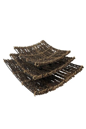 مجموعة من 3 أطباق ثمرة مستطيلة ومقاسمة مصنوعة يدويًا من MNZ مع عصي خشبية - Bohobazzar