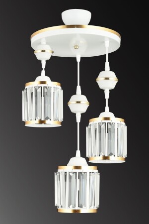 مصباح عجلة بيضاء من قطعة 3 MNZ مع حجر كريستال وسلنڈر شريط صفراء يواجه نحو أسفل مصباح فاخر SNSZ811101306 - SONSUZ AYDINLATMA&AVİZE