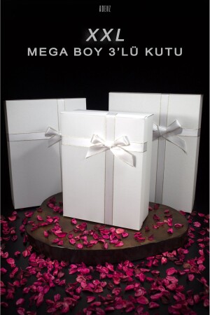 مجموعة من 3 صناديق من MNZ-Bridal Bohça Dowry Box - مع ربطة ساتن زرقاء - Adenz