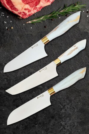 مجموعة سكين مطبخ 3 قطع من سلسلة MNZ-Papatya (سانتاكو - ناكيري - مطبخ ذو أسلحة) ptcs02 - CASTLE KITCHEN