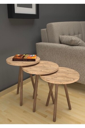 طاولة القهوة من الخشب قاعدين الخشب الصنوبر 3 قطع قطعة - Mobezzo