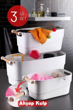 مجموعة من 3 أجهزة حمام متعددة الأغراض ومطبخ ومنظمة الجرافات سلة ريترو بيضاء NDY-NDYEP-RTRO - Nandy Home