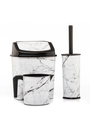 مجموعة من الحمام من المرحاض المعدل من القمامة المعدل من الحمام المرحاض من الحمام المعدل من 3 حمام من الرخام الأبيض - Okacih