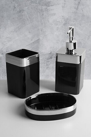 3 Parça Akrilik Metalize Kaplamalı Lüx Banyo Seti Siyah GM00201 - 4
