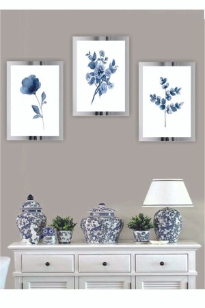 3 Parça Çiçek Ev Dekorasyon Pleksi Çerçeveli Aynalı Parlak Dekor Mdf Çoklu Tablo Set - 1
