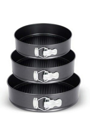 3 Parça Metal Kelepçeli Black 3 Boy Yuvarlak 3'lü Kek Kalıbı Seti - Vadi