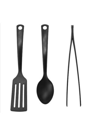 3 Parça Mutfak Gereçleri Seti Kaşık Spatula Maşa A Kalite Poliamid Plastik Siyah 30cm BRBN-IKEA-GNARP - 3
