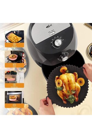 3 Parça Pratik Silikon Airfryer SİYAH Pişirme Kabı Yonca- Muffin- Iki Bölmeli Fırın- Mikrodalga Hh - 8