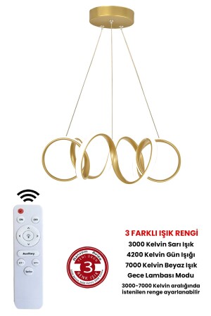 3 Renk Kumandalı Gold Kasa Dimmerli Led Avize Kıvrım Ledli Avize - 2