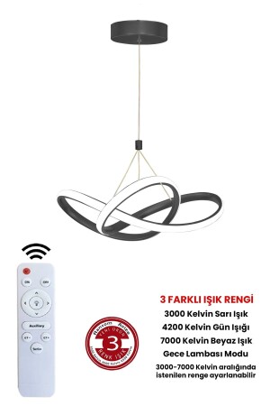 3 Renk Siyah Kumandalı Dimmerli 4 Modlu Modern Sarkıt Led Avize - 2