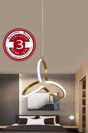 3 Renk Yonca Modern Gold Kasa Led Avize Yonca 3 Renkli Ledli Avize yonca - 2