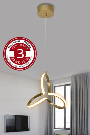 3 Renk Yonca Modern Gold Kasa Led Avize Yonca 3 Renkli Ledli Avize yonca - 4