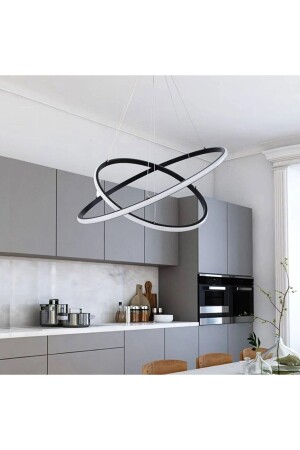 مكنس ذكي مودرن مع 3 ألوحات LED / 2 قطع حلقة ضوء معلق شمعة / 60-40 سم / قضية الأنتراتيت 2 قطع حلقة - Pera