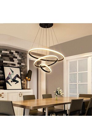 Moderner intelligenter Kronleuchter mit 3 bunten LEDs / 3-teiliger Kreis-Hängelampen-Kronleuchter / 80-60-40 cm / Anthrazitfarbenes Gehäuse 3-teiliger Kreis groß - Pera