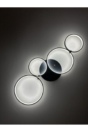 3 Renkli Ledli Modern Akıllı Avize - 4 'lü Yuvarlak Avize Plafonyer - 100x35 Cm - Antrasit Kasa 4 'lü Plafonyer 100x35 cm - Pera