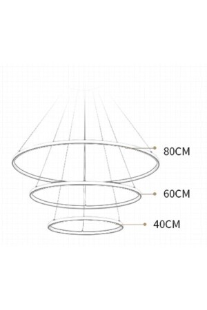 3 Renkli Ledli Modern Akıllı Avize - 3 'lü Çember Sarkıt Avize - 80-60-40 Cm - Antrasit Kasa 3'li Çember Büyük - 9