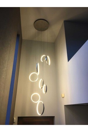 3 farbige moderne LED-Pendelleuchte, intelligenter Kronleuchter / 8 Kreise / 2 m / Anthrazit-Körper 8' Pendelleuchte-Kronleuchter - Pera