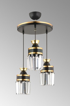 مـنـز-طوكيو 3-قطعة مصباح معلق أسود مع حجارة كريستال وسلندر شريط صفراء يواجه نحو أسفل فاخر الشنابل S - SONSUZ AYDINLATMA&AVİZE