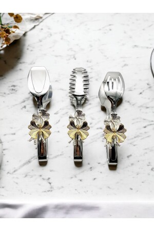 سلطة معدنية من الفضة من النقود - المعكرونة - الكعك - الخدمة - العرض - أدوات الطعام مجموعة من 3 مع لوازمات الفراشة - Fiyakalı Ürünler