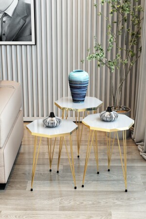 3-Sitzer-Nesting-Couchtisch, Gold-Serie, Modell Octagon, Nesting-Couchtisch, Metalldrahtbeine, GoldOctagonZigonM1 - 4