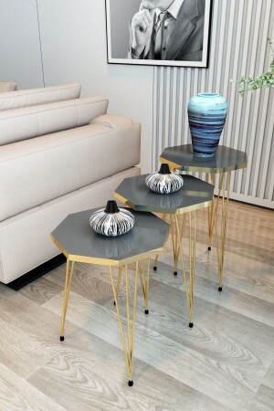 3-Sitzer-Nesting-Couchtisch, Gold-Serie, Modell Octagon, Nesting-Couchtisch, Metalldrahtbeine, GoldOctagonZigonM1 - 1