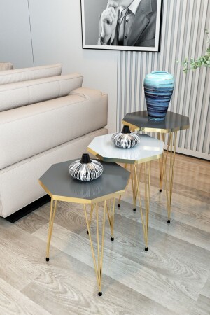 3-Sitzer-Nesting-Couchtisch, Gold-Serie, Modell Octagon, Nesting-Couchtisch, Metalldrahtbeine, GoldOctagonZigonM1 - 1