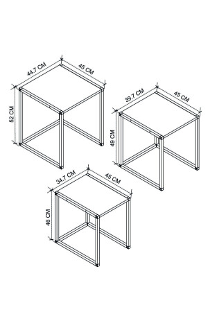 3-sitziger Couchtisch aus Metall, stapelbar, Couchtisch, mittlerer Couchtisch, Beistelltisch, Kiefer, Bfg-Metall-Zigon - 4