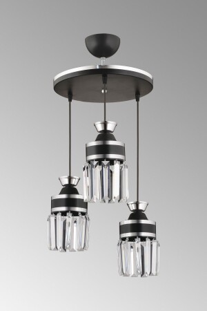 مـنز-توكيو 3-قطعة مصباح معلق أسود مع حجر الكريستال وسلنڈر شريط كروم إلى أسفل وجهة للفخامة الشنابل SNS - SONSUZ AYDINLATMA&AVİZE