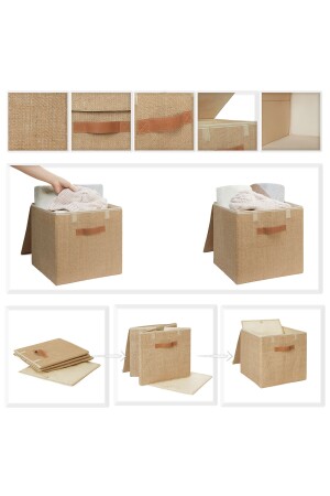 3 Stück mit Jute überzogener Schrank, Wäschespielzeug-Organizer, zusammenklappbarer Aufbewahrungsbox-Organizer, 30 x 30 x 30 cm. D127. SBXA. SET06. R07 - 6