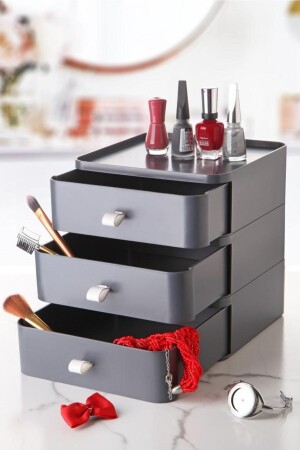 3-stufige Mehrzweck-Schreibtisch-Organizer-Schublade – Schmuckzubehör-Aufbewahrungsbox Grau TGM-0028 - 1