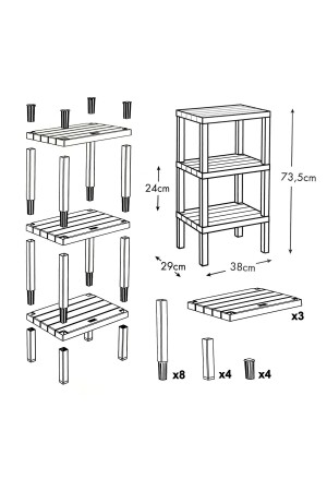 3-stufiges Kunststoffregal, Küchenregal, Badezimmerregal, Balkonregal, Badezimmer-Organizer, Schwarz FRPOMG3 - 6